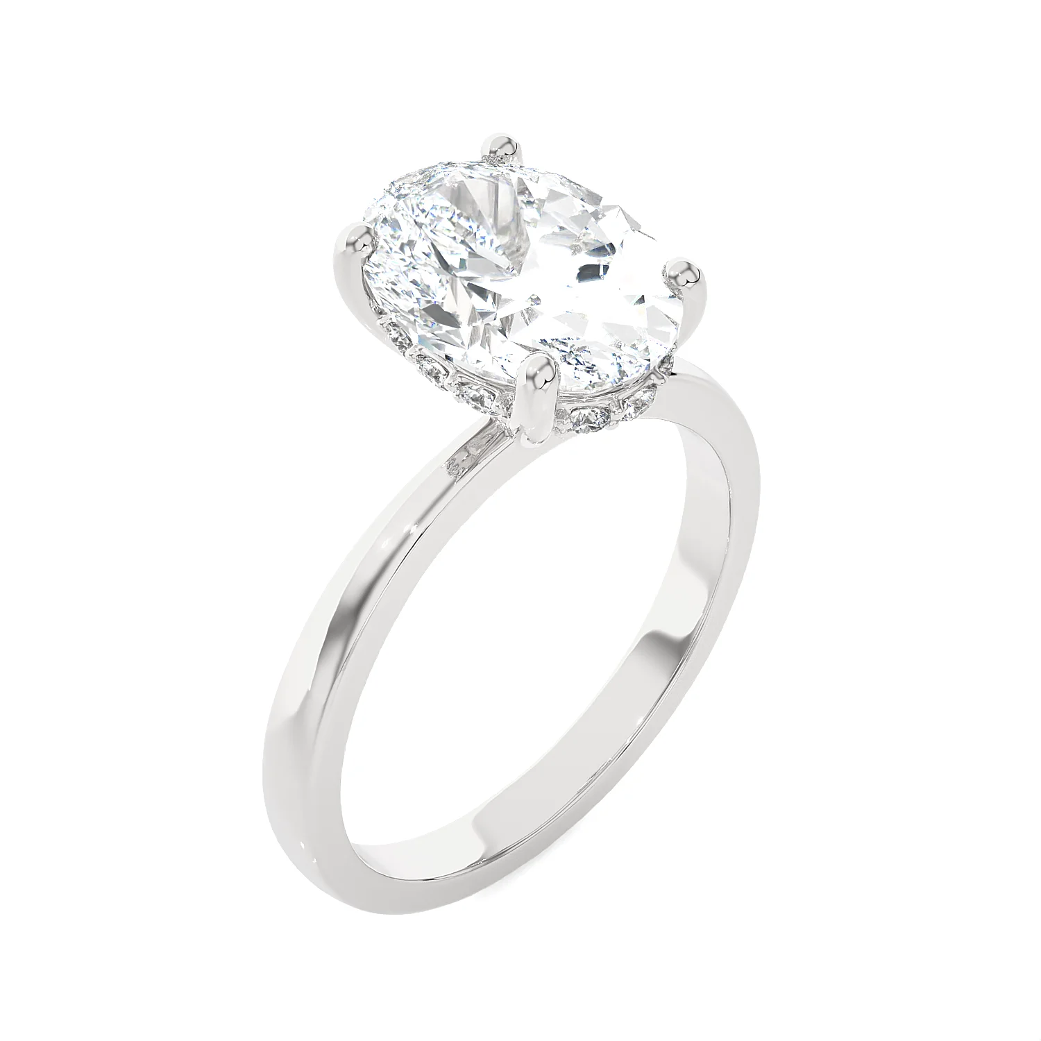 Pompeii3 Certified 3.10Ct Oval Diamond Side Halo Engagement Ring in 14k Gold