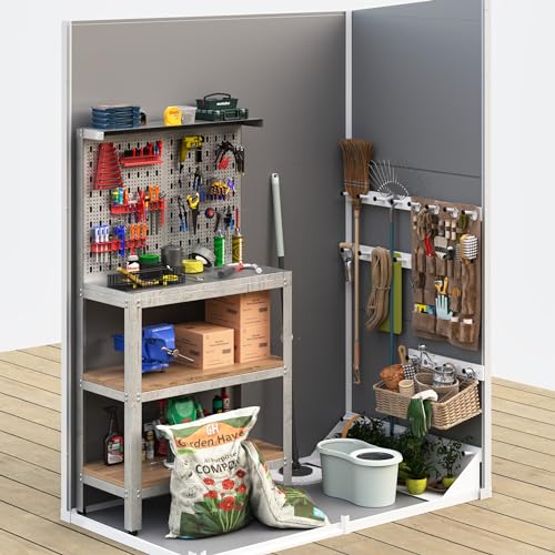 UDPATIO Outdoor Resin Storage Shed 6x4.5 FT, Plastic Garden Shed for Bike, Garbage Can, Tool, Outside Sheds with Lockable Door for Backyard, Patio, Lawn, Grey & White