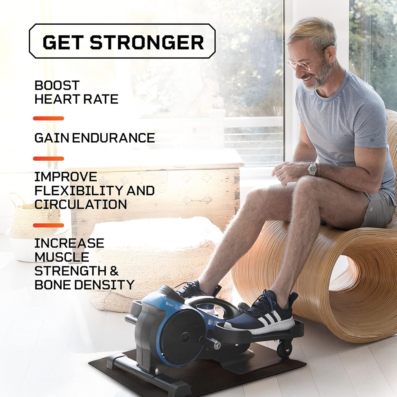 LifePro FlexStride Plus Blue Under Desk Elliptical Trainer for Home & Office - Calf Leg Foot Pedal Exerciser - Seated Compact Elliptical Bike Machine - Exercise Equipment w/Adjustable Resistance