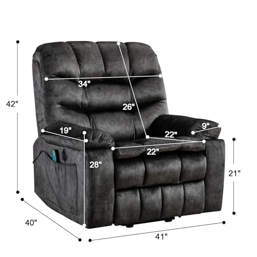 Phoenix Home Large Power Lift Recliner with Massage and Heat for Elderly, Heavy Duty & Safety Motion Reclining Mechanism, Ergonomic Electric Wider Chair with USB Port, 2 Hidden Cup Holders, Brown