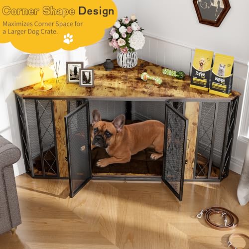 48'' Dog Crate Furniture with Removable Divider & Storage Drawers, Wooden Double Dog Cage TV Stand with 2 Sliding Barn Doors, Multi-Functional Dog Crate End Table for Indoor use (White)