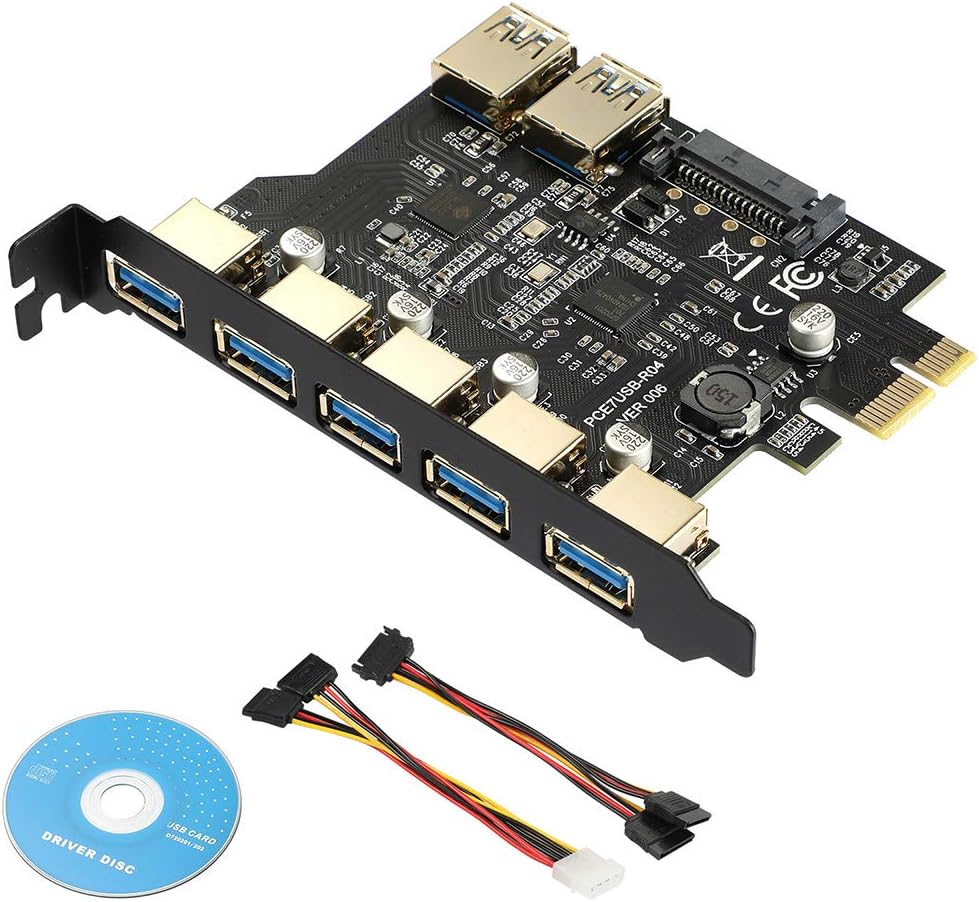 BEYIMEI USB pcie Card,PCI-E to USB 3.0 7 Ports Expasion Card with 15-Pin SATA Power Connector - PCI Express(PCIe) Expansion Card USB Card for Windows XP/Vista / 7/8/10 / Linux Pack of 2