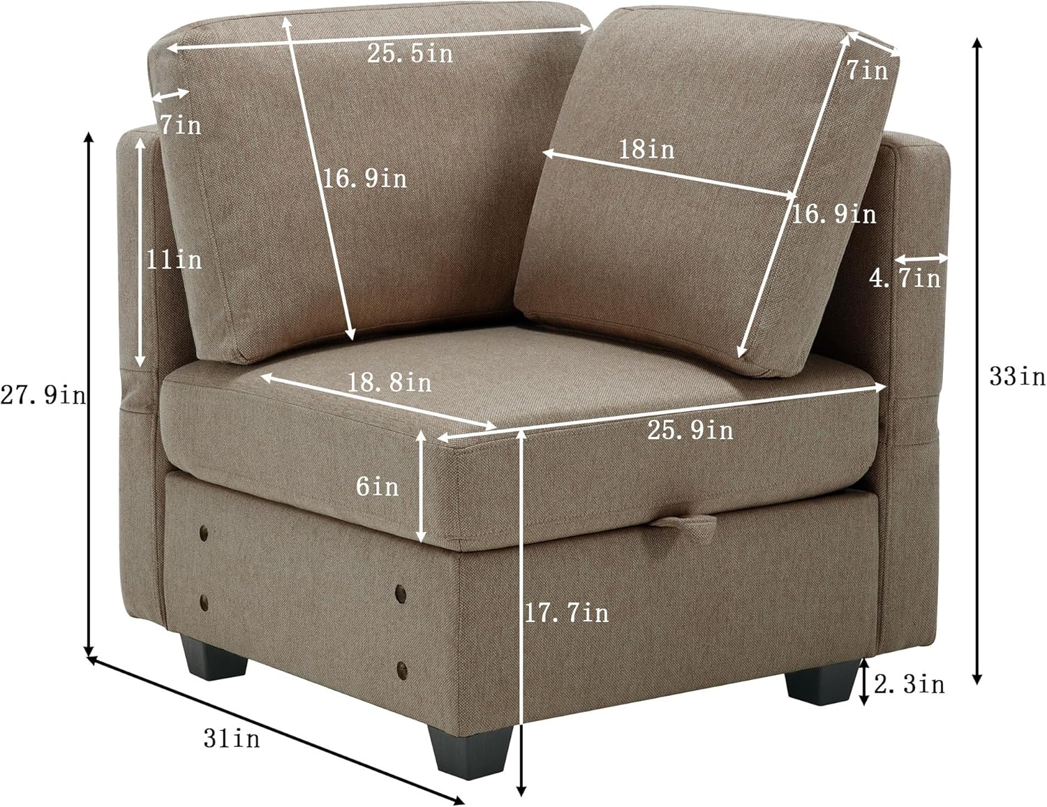 2 Seat Modular Sectional Sleeper Sofa w/ 2 Ottomans and Adjustable Arms, Couch Bed Loveseat with Chaise & Backs for Living Room Apartment Office, Brown