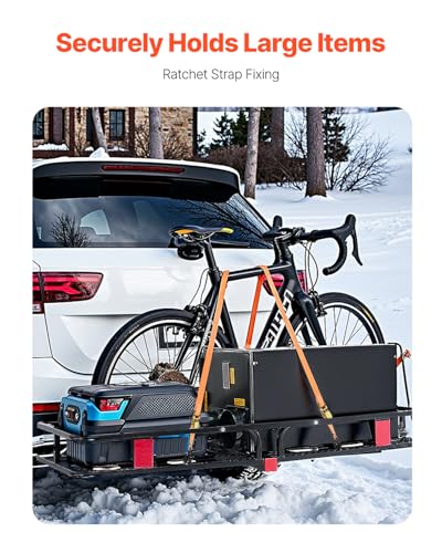 VEVOR 60x24x6 Folding Hitch Carrier - 500lb Capacity Cargo Basket & Waterproof Bag, Fits 2" Hitch Receiver for SUV, Truck, Pickup