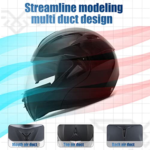 Bluetooth Full Face Motorcycle Helmet, Integrated Smart Bluetooth Modular Helmet, DOT/ECE Approved, Anti Fog Dual Visors Flip up Front Helmet, Adult Men Women Crash Helmet with Tail