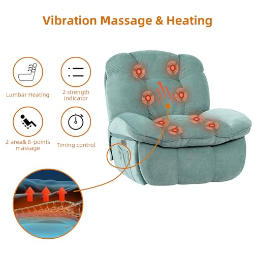EDWELL Power Recliner Chair with Heated and Massage, Modern Swivel Rocking Recliner Chairs for Adults, Small Recliner Single Lounge Chair with USB,USB-C Ports for Living Room, Bedroom