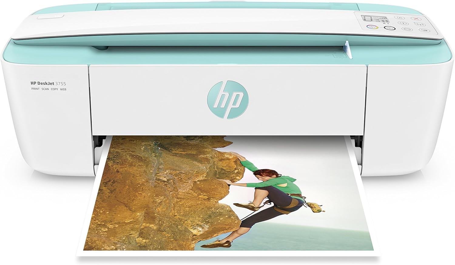 HP DeskJet 3755 Compact All-in-One Wireless Printer with Mobile Printing, HP Instant Ink & Amazon Dash Replenishment ready - Seagrass Accent (J9V92A) (Renewed)