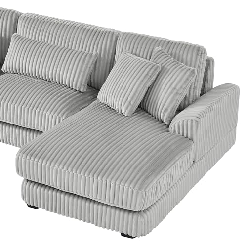 Oversized U-Shaped Sectional Sofa Couch Plush Corduroy Upholstered Modular Deep Seat Sofa&Couch Sectional W/Right Facing Chaise Lounge and 7 Toss Pillows for Home Apartment Living Room Furniture Sets