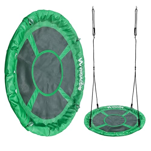 6.7’ x 8.4’ Single Swing Set Frame + 39” Round Platform Tree Swing – UV-Treated Saucer Swing Seat & Modular Metal Frame Playground Set