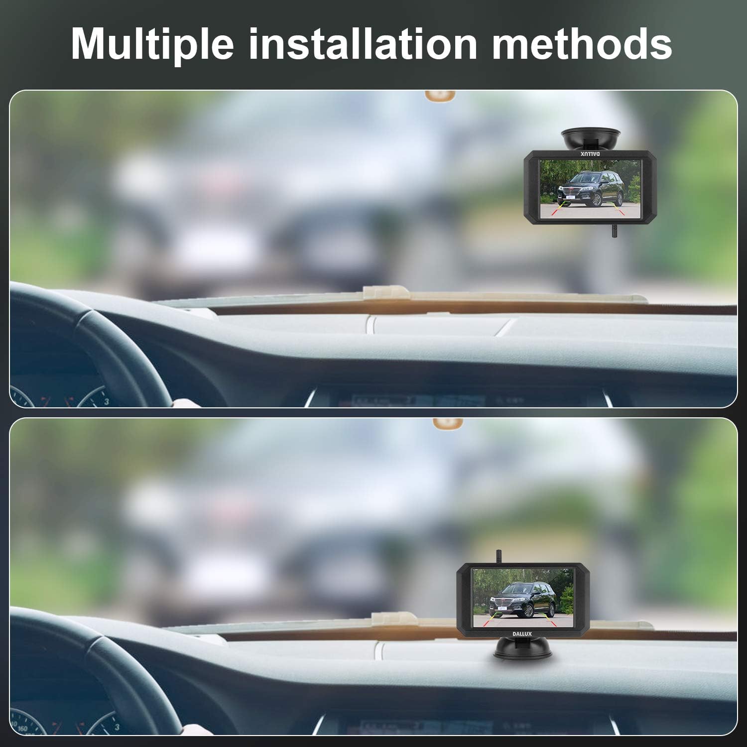 DALLUX Wireless Backup Camera with Stable Digital Signal,5 Inch Monitor+HD 1080P Front/Rear View Night Vision Waterproof Camera for Car,Pickup,Truck,RV,SUV,Van,Camper License Plate Easy Installation