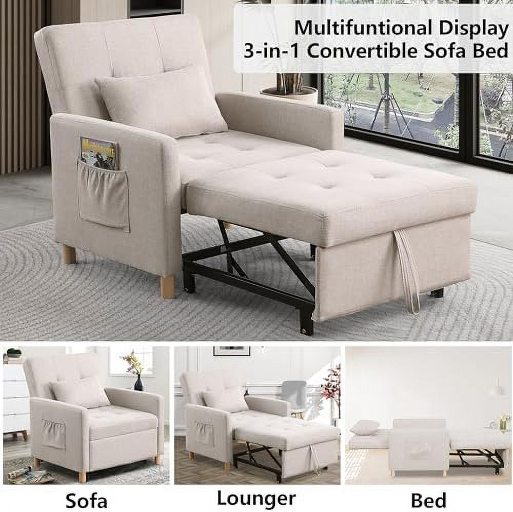 RUNFAYBIU Sleeper Sofa Chair Bed  3-in-1 Single Convertible Chair Multi-Functional Sleeper Chair with Soft Fabric for Living Room  Dorm  Apartment  Bedroom or Office (Grey)