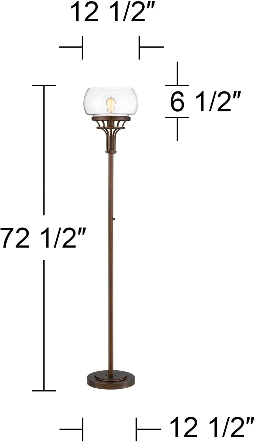 Franklin Iron Works Luz Modern Industrial Edison Bulb Floor Lamp Torchiere 72.5" Tall Oil Rubbed Bronze Clear Glass Standing Bright Lighting for Living Room Reading House Bedroom Home Office