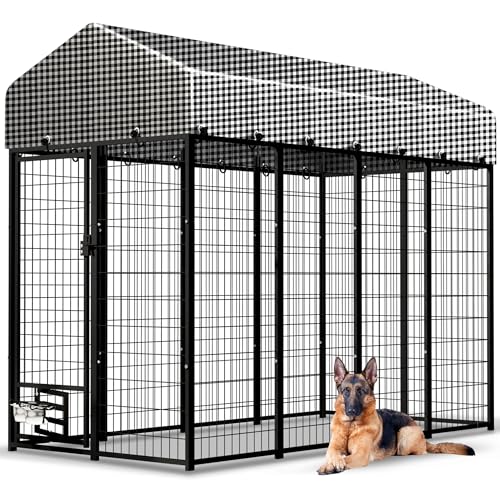 Large Outside Dog Kennel,Outdoor Dog Run Enclosure 8'x4'x6' Dog Pen House with Roof Cover Heavy Duty Welded Wire Steel Dog Playpen Animal Fence Without Feeding Door