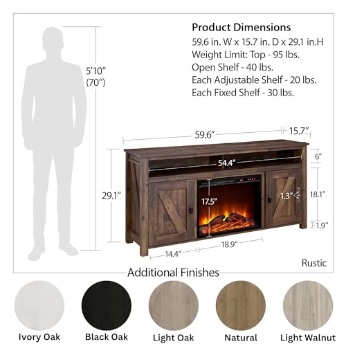 Ameriwood Home Farmington Electric Fireplace Console 50", Black Oak TV Stand