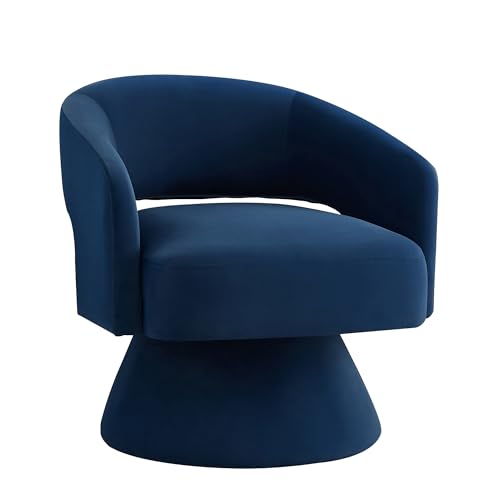 Swivel Barrel Chair, Velvet Round Upholstered Accent Chairs,Lounge chair with Open Backrest, 360 Degree Comfy Single sofa Dresser chair for Living room, hotel, bedroom, office (Navy)