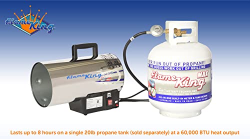 Flame King 60,000 BTU Portable Propane Forced Air Heater Outdoor Great for Jobsite, Construction, Garage, Patio, Stainless Steel