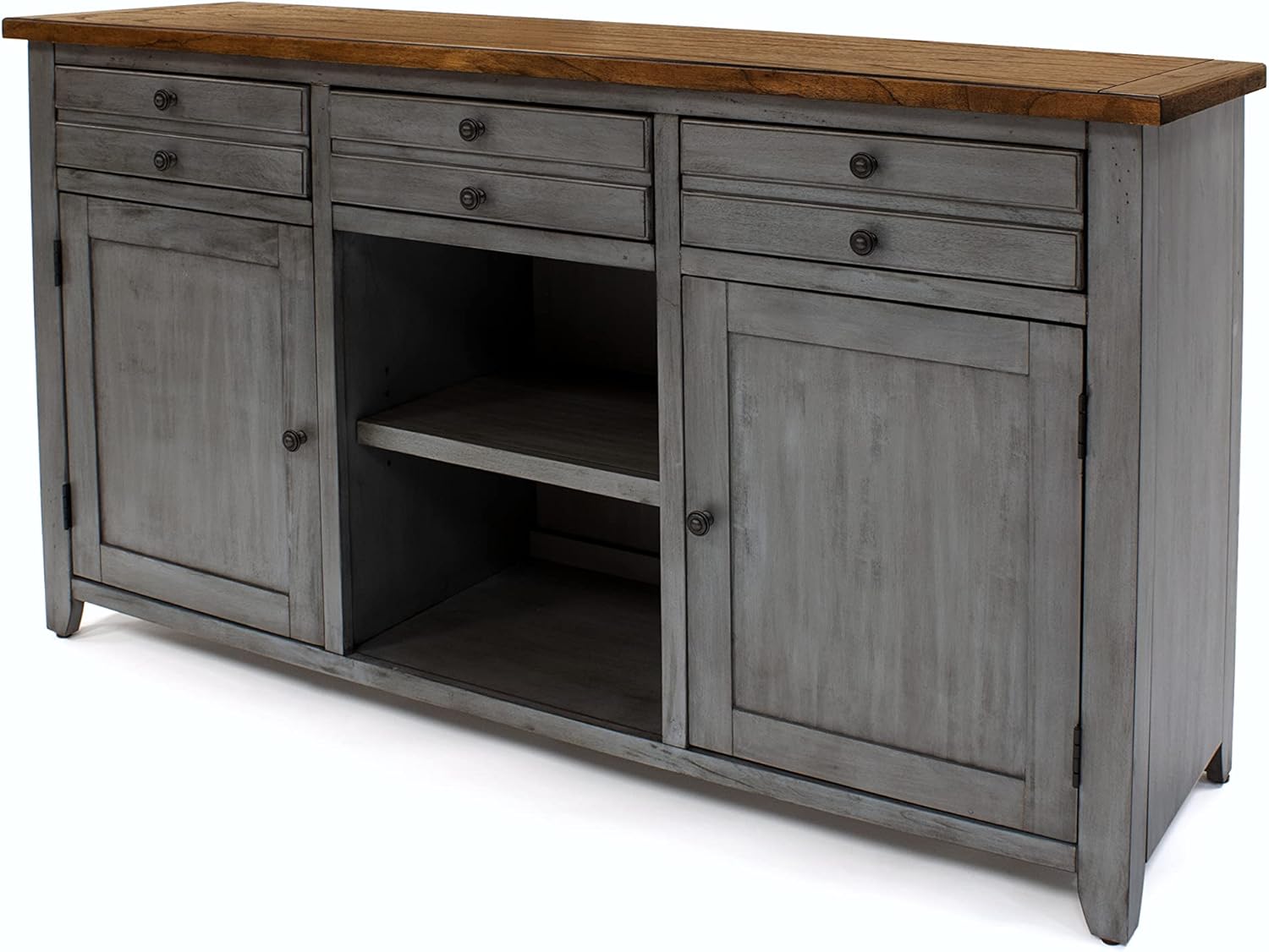 Martin Furniture, Smoky Blue 65" TV Console, Entertainment Stand, Wood Accent Cabinet, Fully Assembled