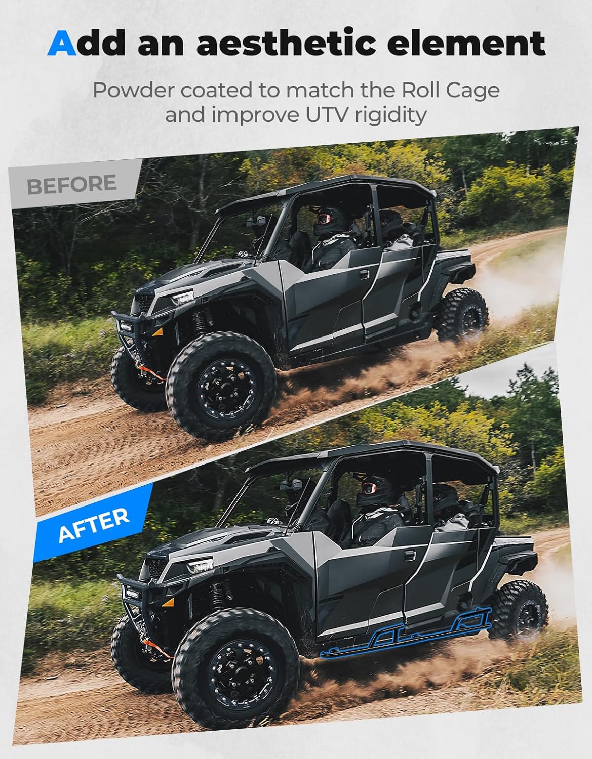 KEMIMOTO Upgrade 4 Seater Rock Sliders Nerf Bars Compatible with Polaris General 4 1000 XP 4 1000 2017-2024 Black Steel Tubing Side Bumper Protection Frame Accessories, Replace #2881992