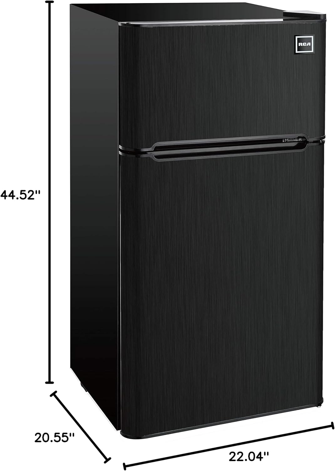 RCA RFR469 2 Door Refrigerator/Freezer, 4.6 cu ft, Black Stainless Steel, Gunmetal