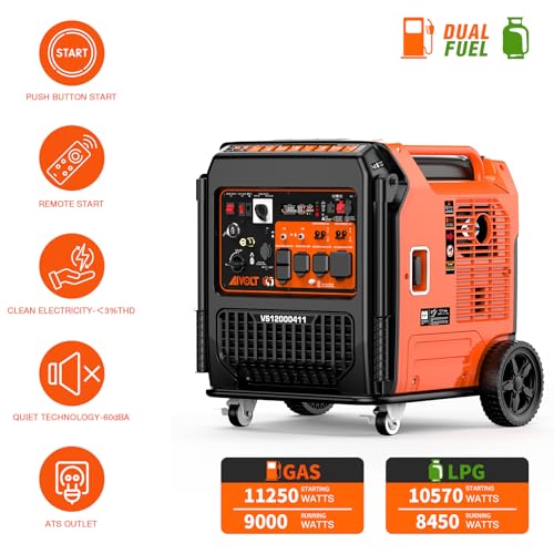 AIVOLT 8000W Dual Fuel Super Quiet Inverter Generator with Electric Start - Gas Propane Powered Portable Generator Upgraded Version for Home Backup, RV, Camping & Travel - 50 State Approved