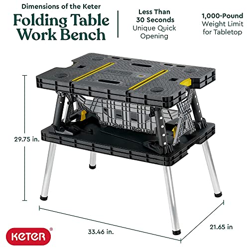 Keter Folding Work Table, Portable Workbench w/ 12" Clamps for Garage/Wood Shop