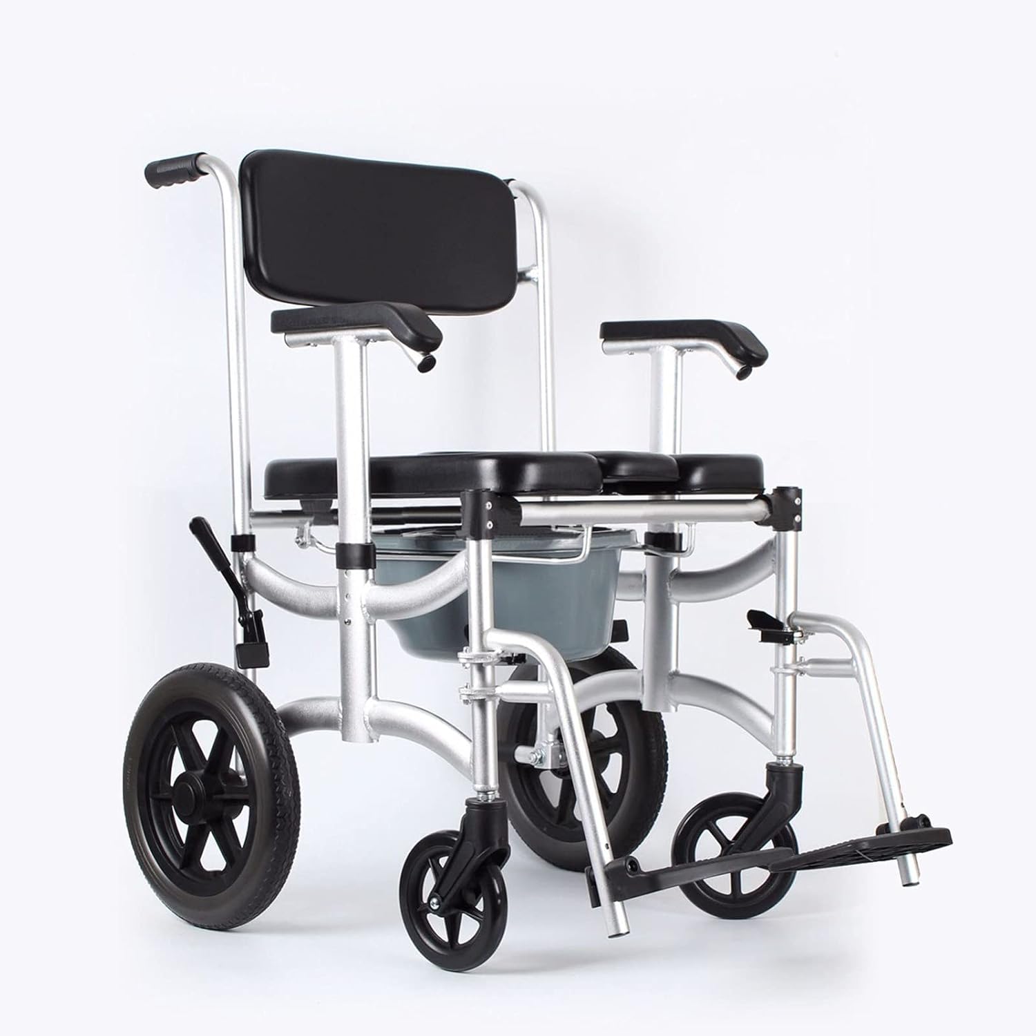 KOHARA Toilet Commode Chair, Bedside Commode Transport Wheelchair with Adjustable Height, Detachable Pot and Brakes, Mobile Toilet Seat for Elderly Disabled Person