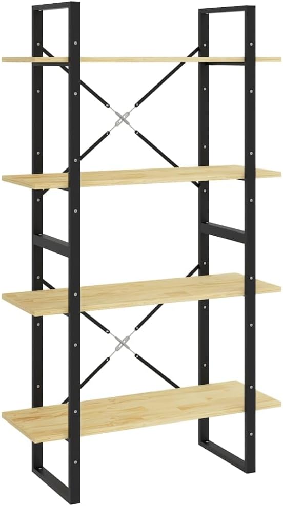 vidaXL Solid Pine Wood Bookshelf - Industrial Scandinavian Style Bookcase with 4-Tiers, Untreated Brown Natural Finish, 31.5"x11.8"x55.1"