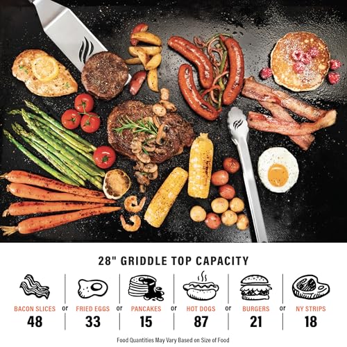 Blackstone 1962 Air Fryer Combo & Two Burners Stainless Steel Gas Hood, Wheels, Two Side Shelf – Heavy Duty Outdoor Griddle Station for Backyard, Patio, 28 inch Black