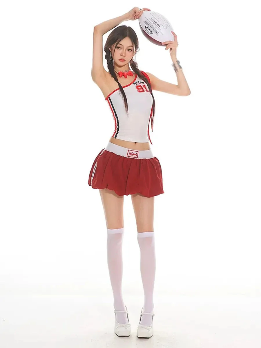 'Bad' Y2k Waistband Blokette Red Bubble Skirt
