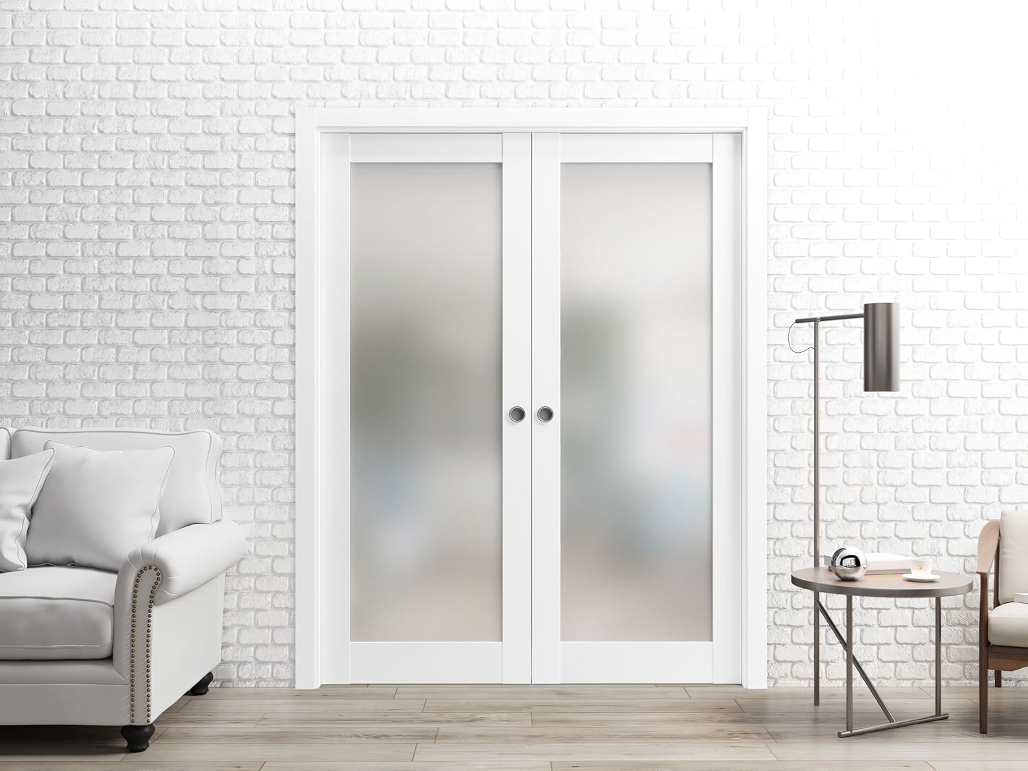 Frosted Lite Glass Door Panel Slab 32 x 84 | Planum 2102 White Silk | Use as Barn Pocket Sliding Closet | Solid Wood Core Interior Door
