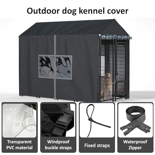 Outdoor Dog Kennel Cover - Full Coverage for 8'Dx4'Wx6'H Dog Cages, 600D Heavy Duty Waterproof Kennel Cover, Black