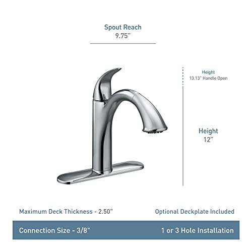 Moen Camerist Oil-Rubbed Bronze One-Handle, Single Hole Kitchen Faucet with Pullout Spout, Bathroom Sink has Deck Plate for Three-Hole Countertop, Drain Trim Included, 7545ORB