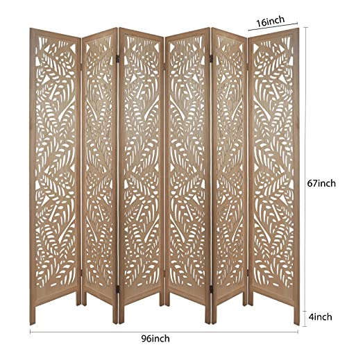 ECOMEX Room Divider 6 Panel,Folding Wood Room Divider Privacy Screen,Freestanding Easy Move Partition Suitable for Home Office Restaurant Bedroom(Light Brown)