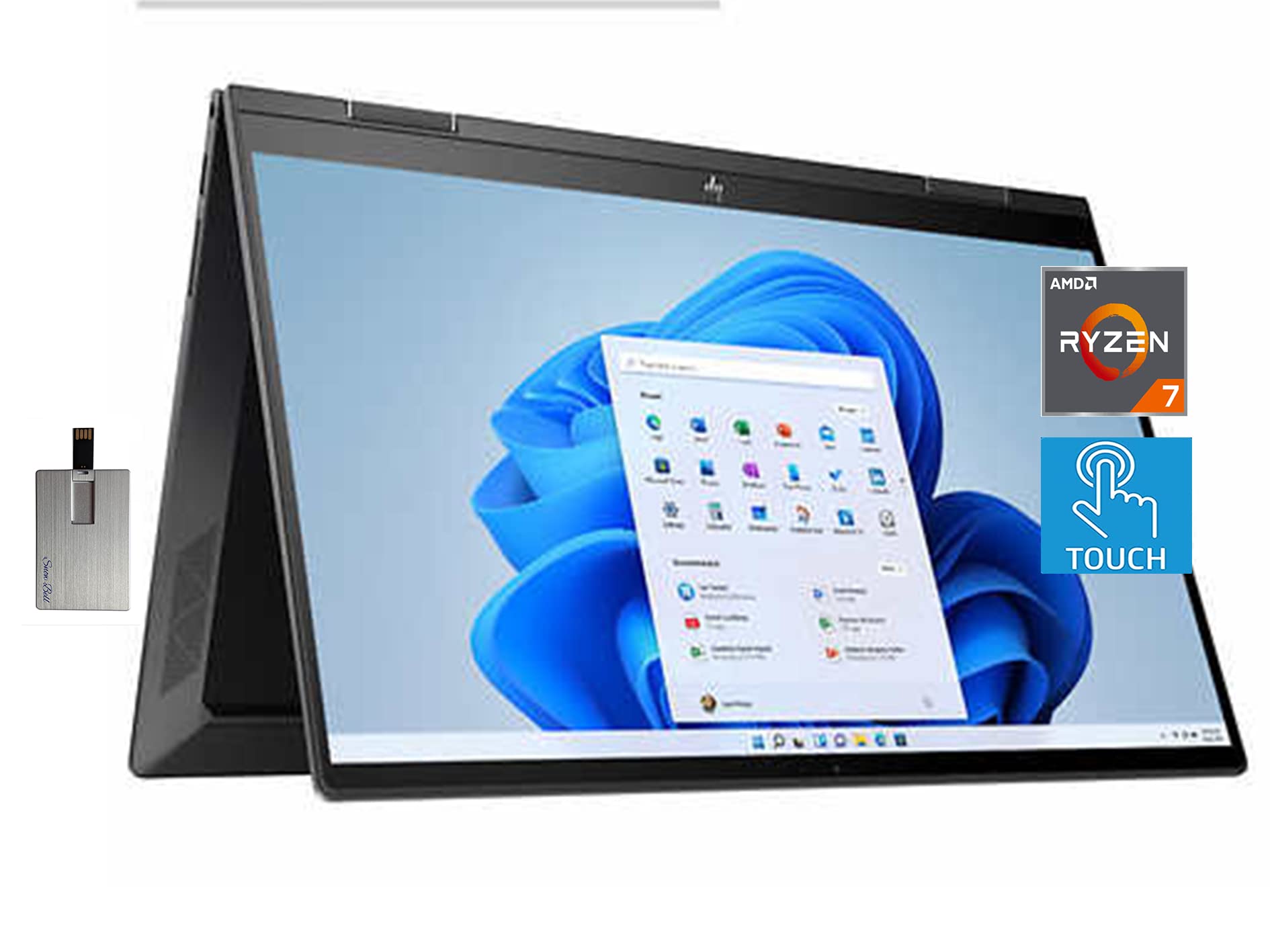 HP Envy x360 2-in-1 15.6" FHD Touchscreen Laptop Computer, AMD Ryzen 7-4700U Processor, 32GB RAM, 1TB PCIe SSD, Backlit Keyboard, AMD Radeon Graphics, Windows 10, Black, 32GB USB Card
