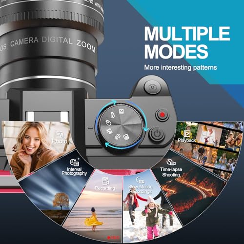 48MP Digital Cameras for Photography with WiFi & App Control,4K Autofocus Vlogging Camera for YouTube with 16X Zoom, Anti-Shake, 32GB TF Card, Dual Batteries, 52mm Wide Angle & Macro Lens (S100 Black)