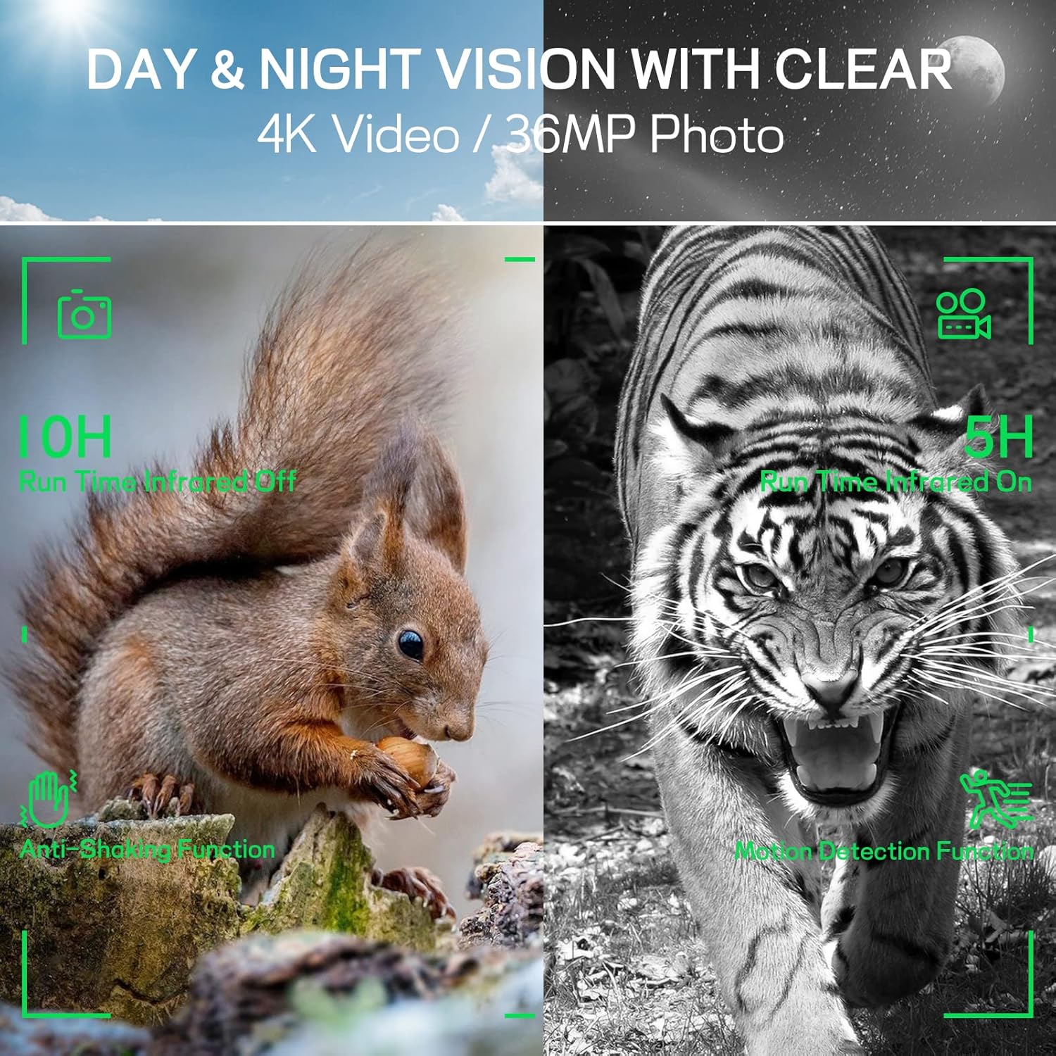 Anyork Night Vision Goggles for Hunting, 4K Infrared Night Vision Binoculars with Rechargeable Battery and Anti-Shake Motion Detection for Surveillance Tactical Gear