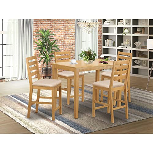 East West Furniture YACF3-OAK-C 3 Piece Counter Height Pub Set for Small Spaces Contains a Rectangle Kitchen Table and 2 Linen Fabric Dining Room Chairs, 30x48 Inch