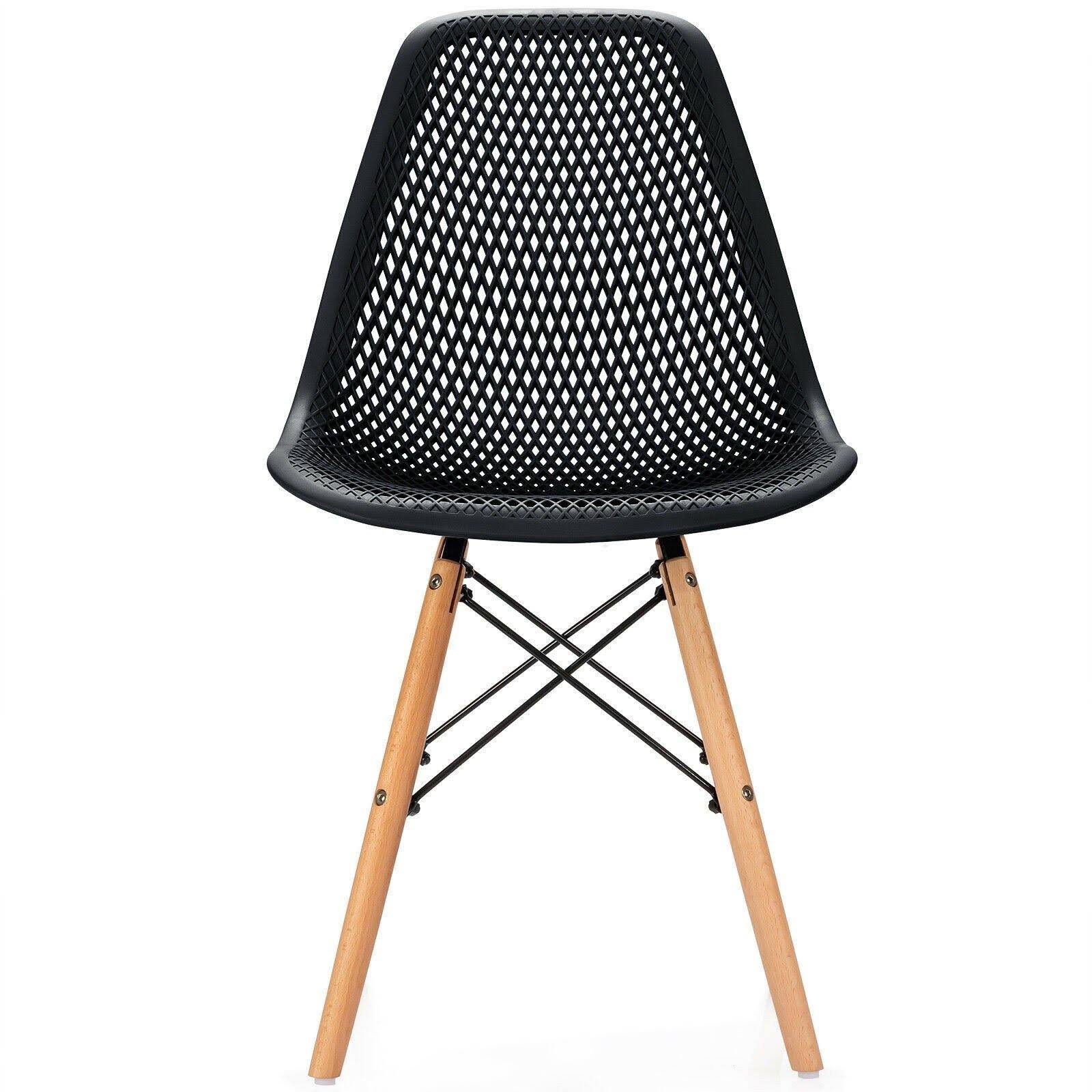 4 Pcs Modern Plastic Hollow Chair Set with Wood Leg-White