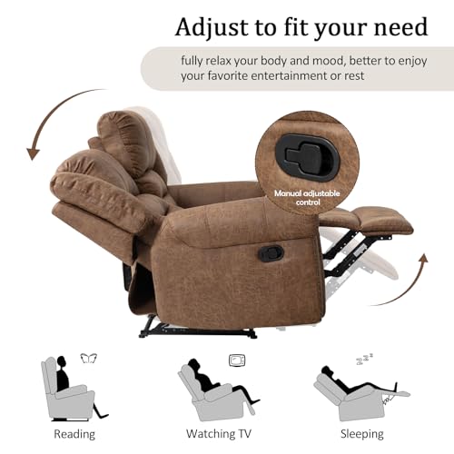 CANMOV Manual Recliner Sofa Set,2 Pieces Sofa Furniture Set for Living Room,Manual Reclining Sofa and Recliner Loveseat with Overstuffed Armrest for Living Room,Bedroom Furniture,Office(Nut Brown,2+3)