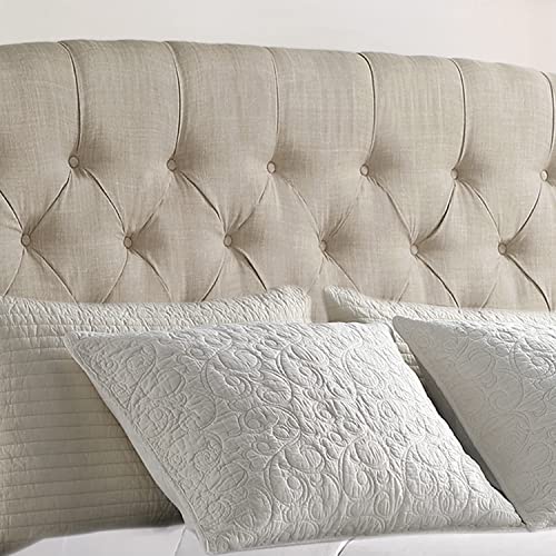 Rosevera Clancy Adjustable Heigh Headboard with Linen Upholstery and Button Tufting for Bedroom, Queen (U.S. Standard), Beige