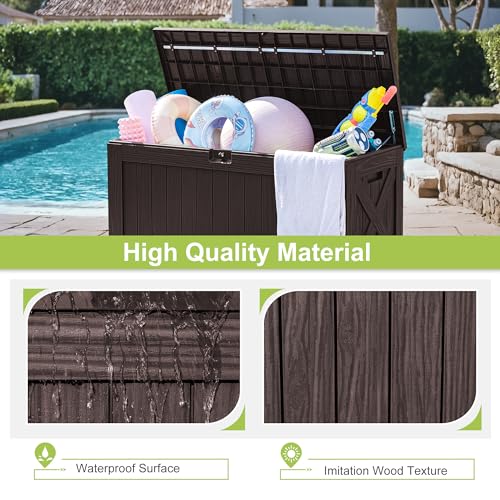 Greesum 120 Gallon Resin Deck Box Large Outdoor Storage for Patio Pillow, Garden Tools, Pool Supplies, Weatherproof, Lockable, Brown