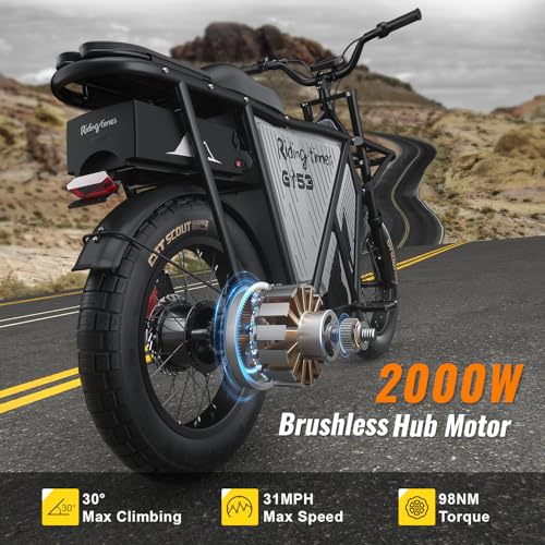 Riding'times GT53 Electric Cargo Bike for Adults 550LBS, 2000W Cargo Ebike, 1123WH Removable Battery, Dual Hydraulic Brakes, NFC Unlock, for Commuting, Shopping, Camping, Hunting, Fishing