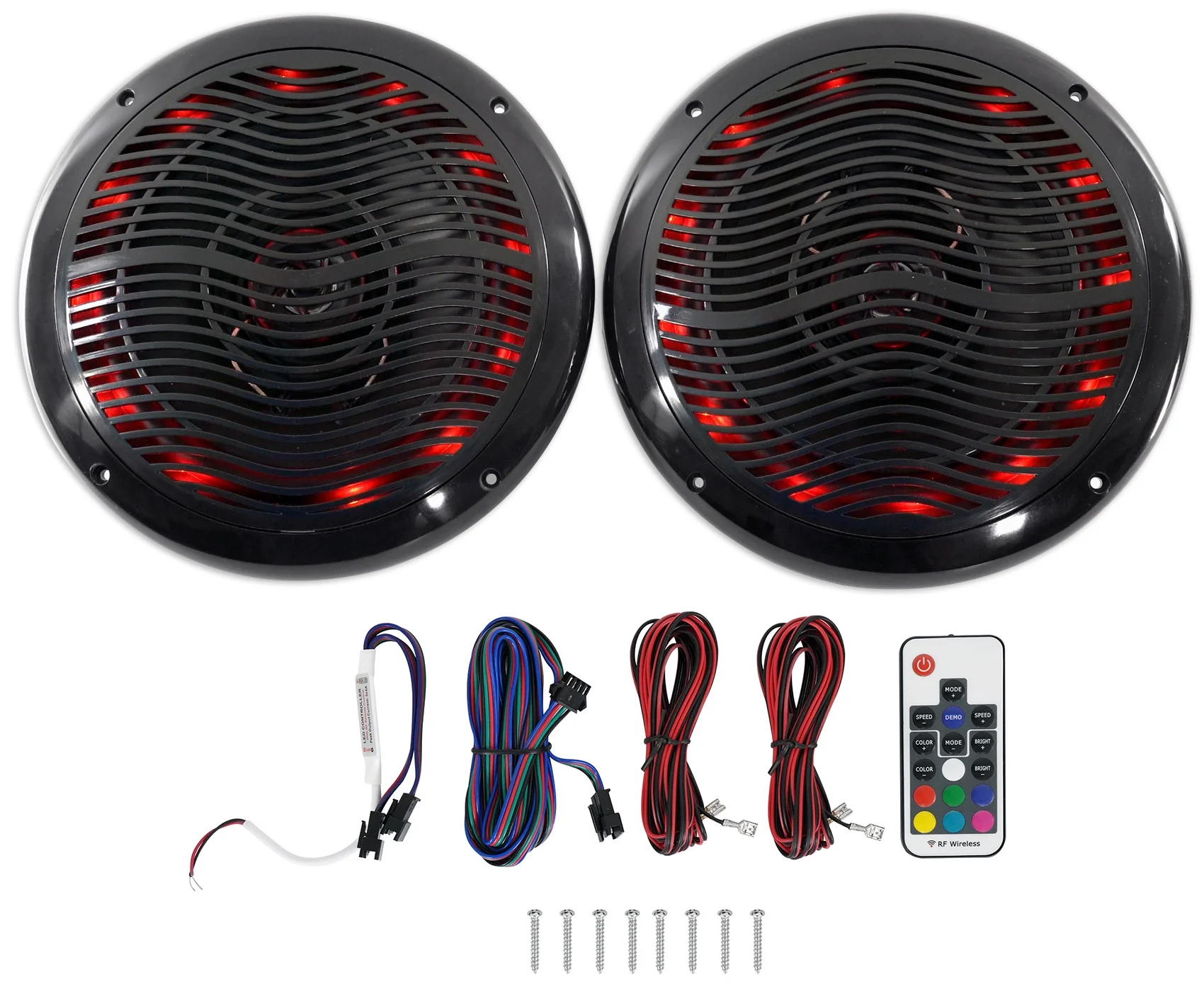 Rockville Marine Bluetooth Receiver+4) 6.5" Wakeboards+2) LED Speakers+6-Ch Amp