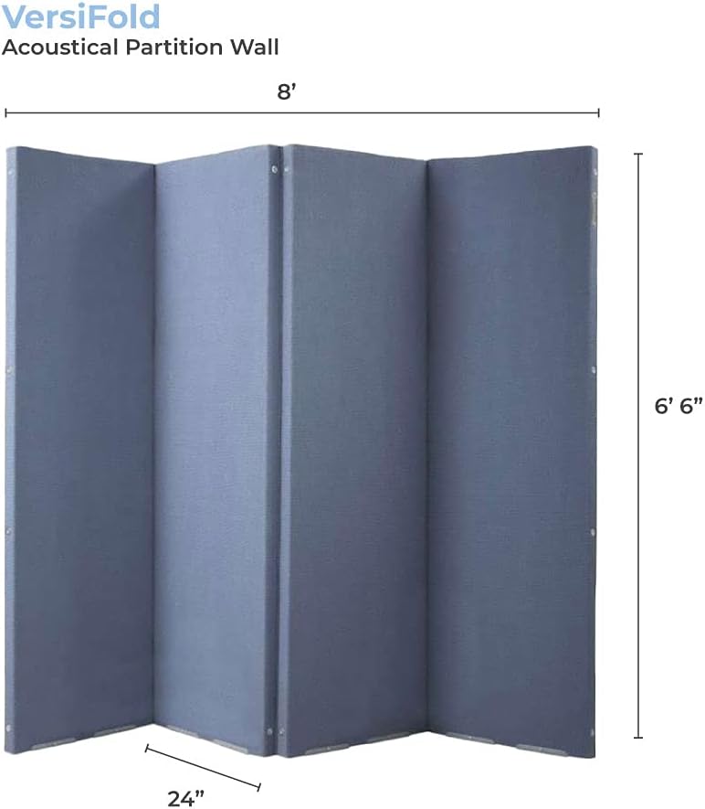 Versare VersaFold Acoustical Room Divider - Folding Partition Panel Sound Reducing Screen | Office Divider | Blue 8 x 6.6
