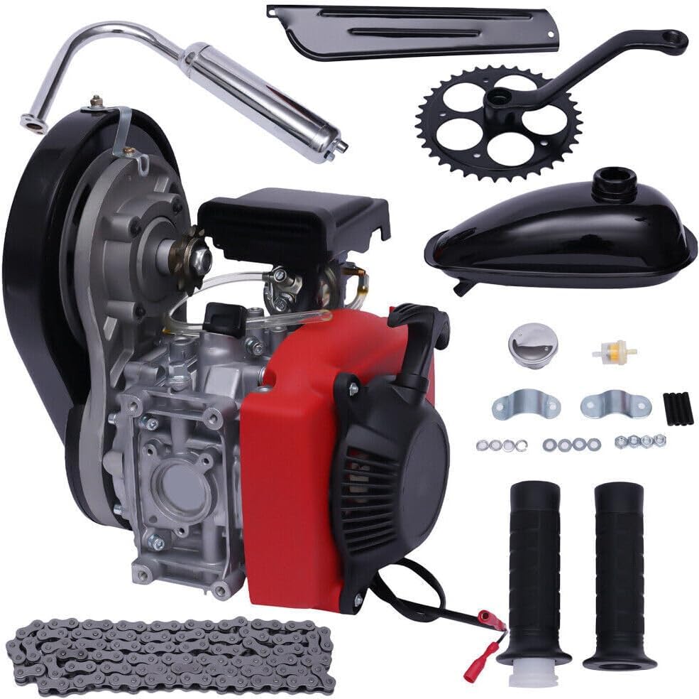 49CC 4-Stroke Bike Engine Kit DIY Motorized Petrol Bike Engine Motor Scooter Kit Belt Gear Single Cylinder Gas Petrol Bicycle Engine Kit with Air Cooled