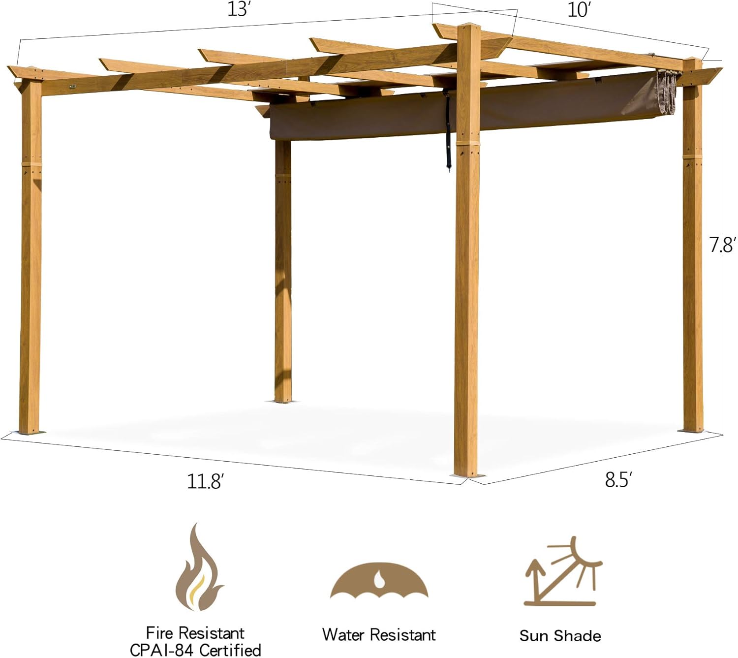Outdoor Pergolas (2021 New) - Patio Aluminum Retractable Pergola Outdoor Gazebo Heavy Duty Grape Trellis Sunshade Canopy with Natural Wood Looking Finish by domi outdoor living (Martinique 10x13ft)