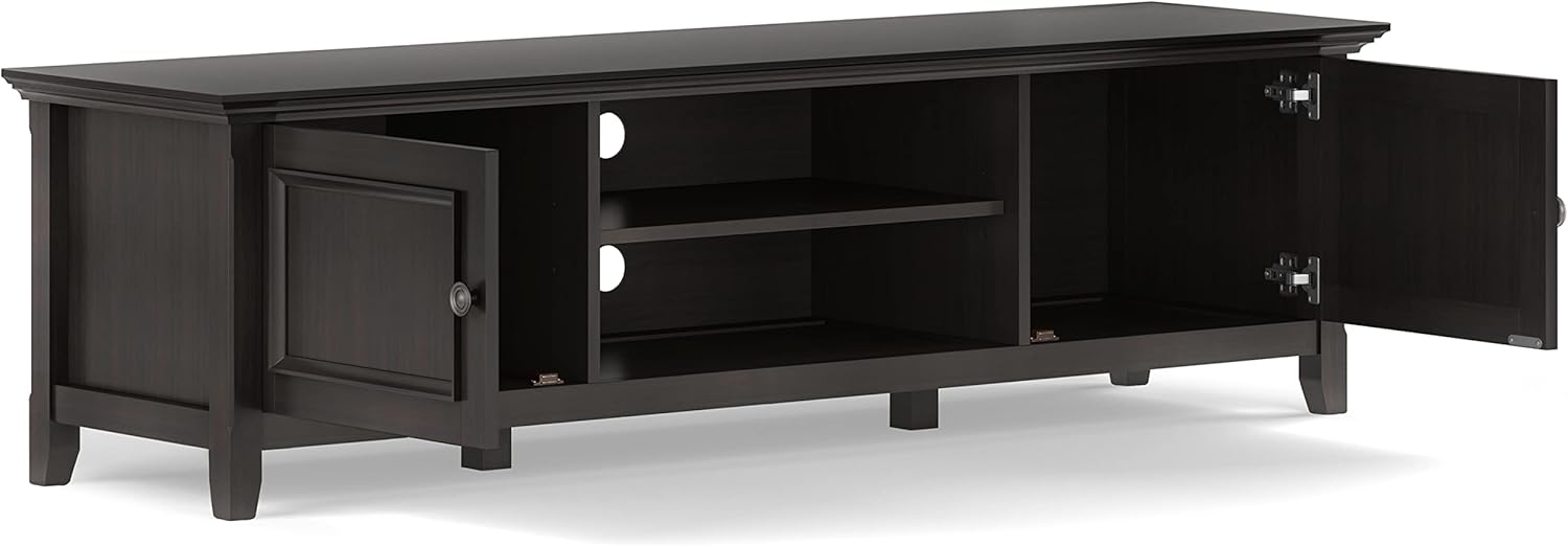 SIMPLIHOME Amherst SOLID WOOD Wide Transitional Media Stand for TVs up to 80 inches for The Living Room and Entertainment Center, 72 inch, Hickory Brown