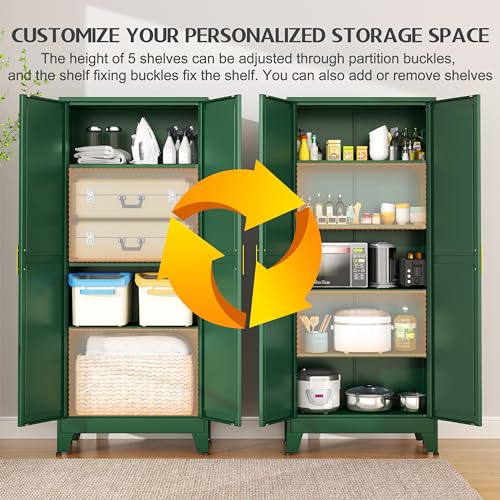 75.2" Tall Metal Pantry Cabinet, Storage Cabinets with 4 Door and 4 Adjustable Shelves, Black Kitchen Pantry Storage Cabinet, Freestanding Cupboard for Kitchen Dining Room Living Room Bathroom