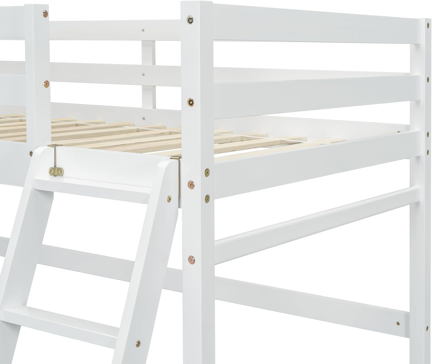 Twin Size High Loft Bed with Ladder Safety Guardrail,Wooden Loft Bed Frame for Kids/Teens,Space-Saving Design for Boys/Girls Bedroom,Easy Assemble,No Box Spring Needed,White