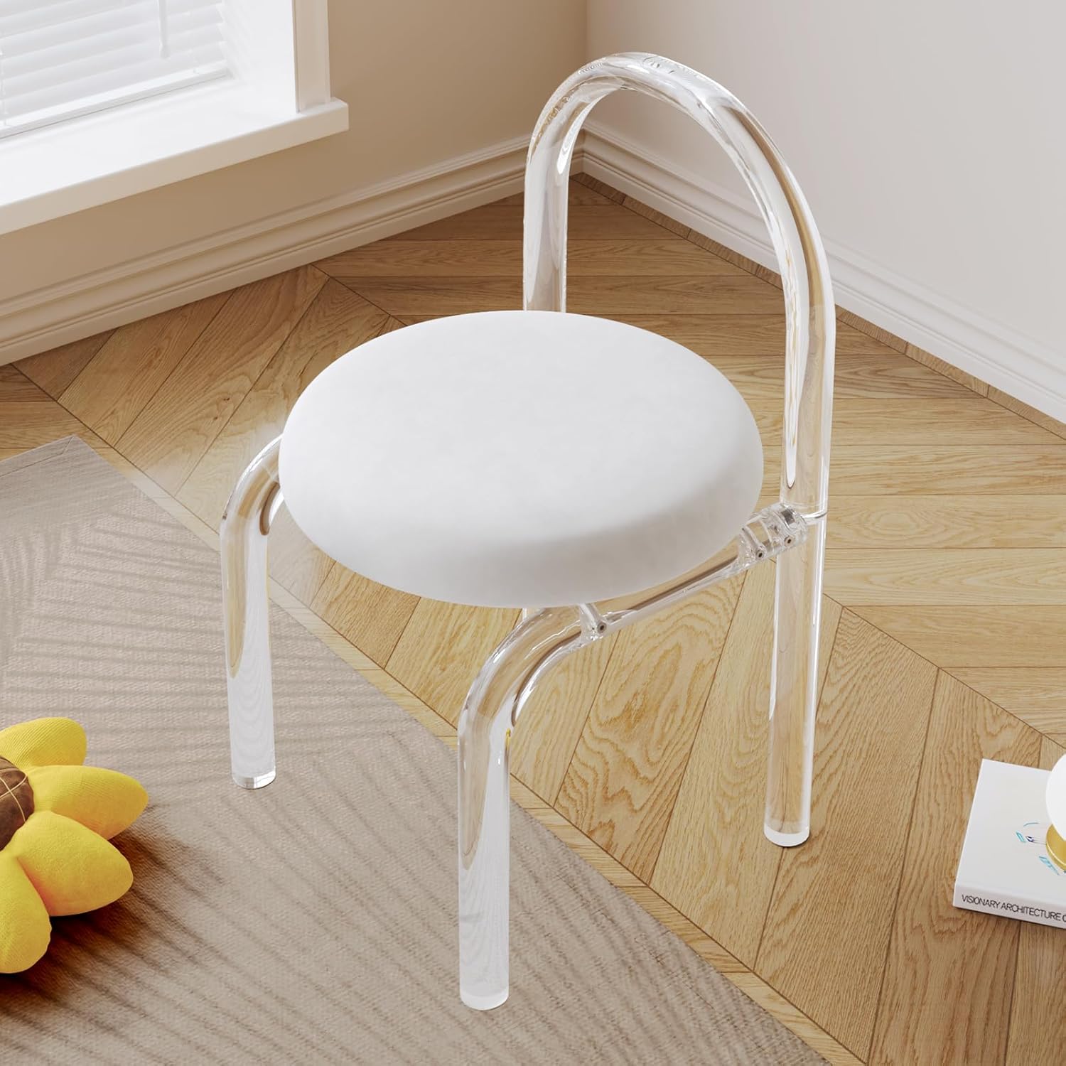 Acrylic Transparent Modern Chair Transparent Fluid Style, Bedroom Makeup Chair, Casual Light Luxury Dining Chair, Weight Capacity 330Lb Clear